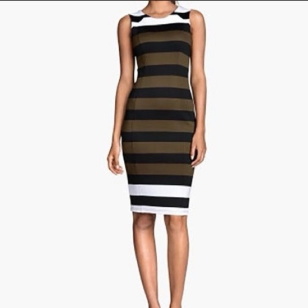 H&M Black and Brown Striped Midi Dress